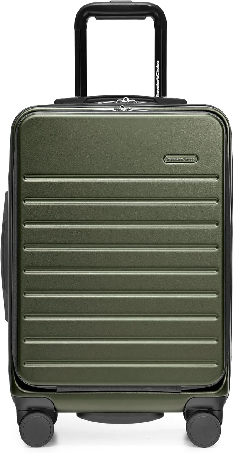 Traveler's Choice Mykel Front Pocket Polycarbonate Hardside Suitcase with Sleeve and Ergonomic Handle, Green, Carry-On 22-Inch