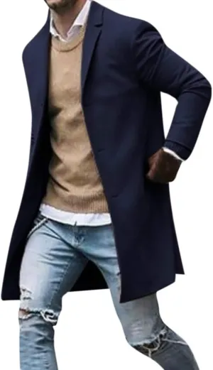 Trench Coat Men Men's Wool Trench Coat Long Premium Top Coat Overcoat Winter Business Suit