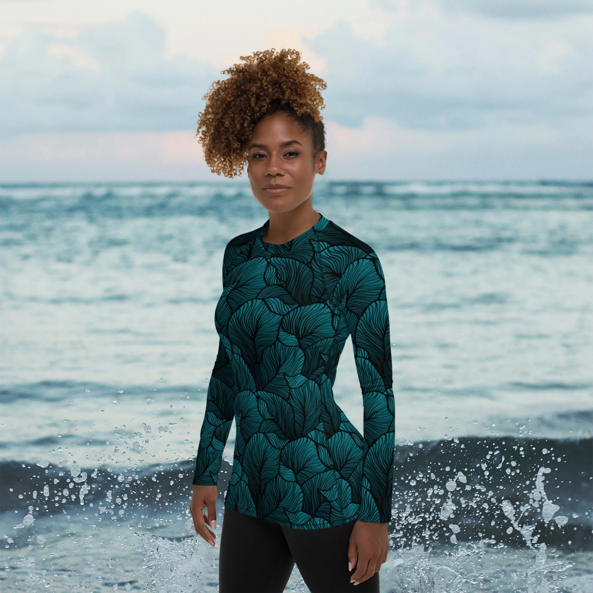 Tropical Rash Guard Women - Green surf rashguard