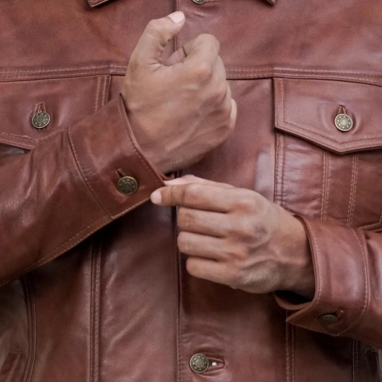 Trucker Style Casual Vintage Leather Jacket Men - Classic Button Down Real Lambskin Jackets For Mens With Pockets