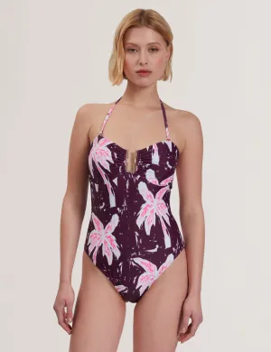 Tuulaa Printed U-Bar Swimsuit Maroon