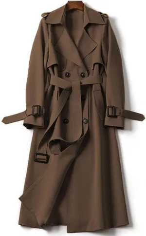 uhnmki Women Trench Coat Long Loose Jacket Faux PU Leather Oversize Classic Lapel Overcoat with Belt
