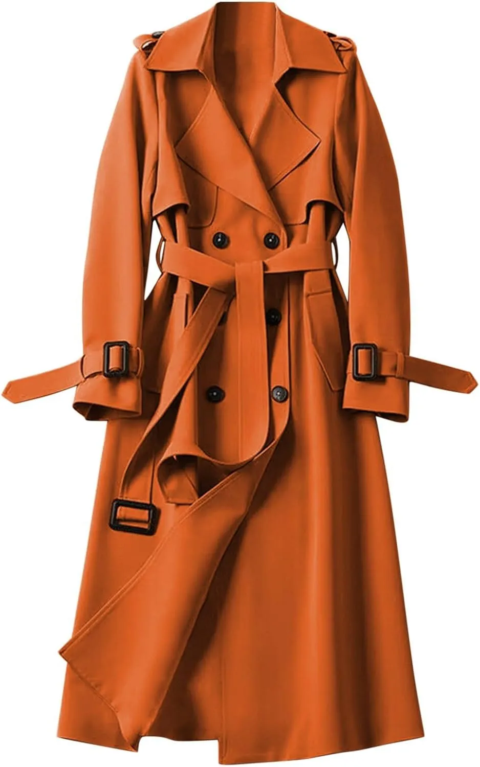 uhnmki Women Trench Coat Long Loose Jacket Faux PU Leather Oversize Classic Lapel Overcoat with Belt