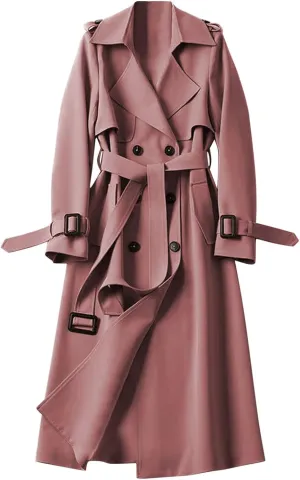 uhnmki Women Trench Coat Long Loose Jacket Faux PU Leather Oversize Classic Lapel Overcoat with Belt