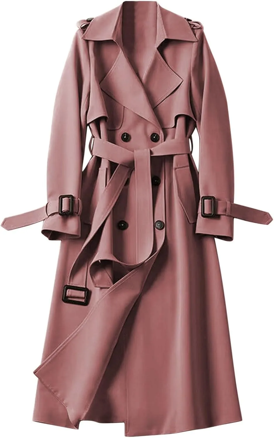 uhnmki Women Trench Coat Long Loose Jacket Faux PU Leather Oversize Classic Lapel Overcoat with Belt