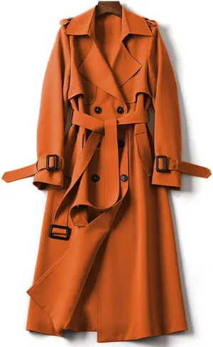 uhnmki Women Trench Coat Long Loose Jacket Faux PU Leather Oversize Classic Lapel Overcoat with Belt