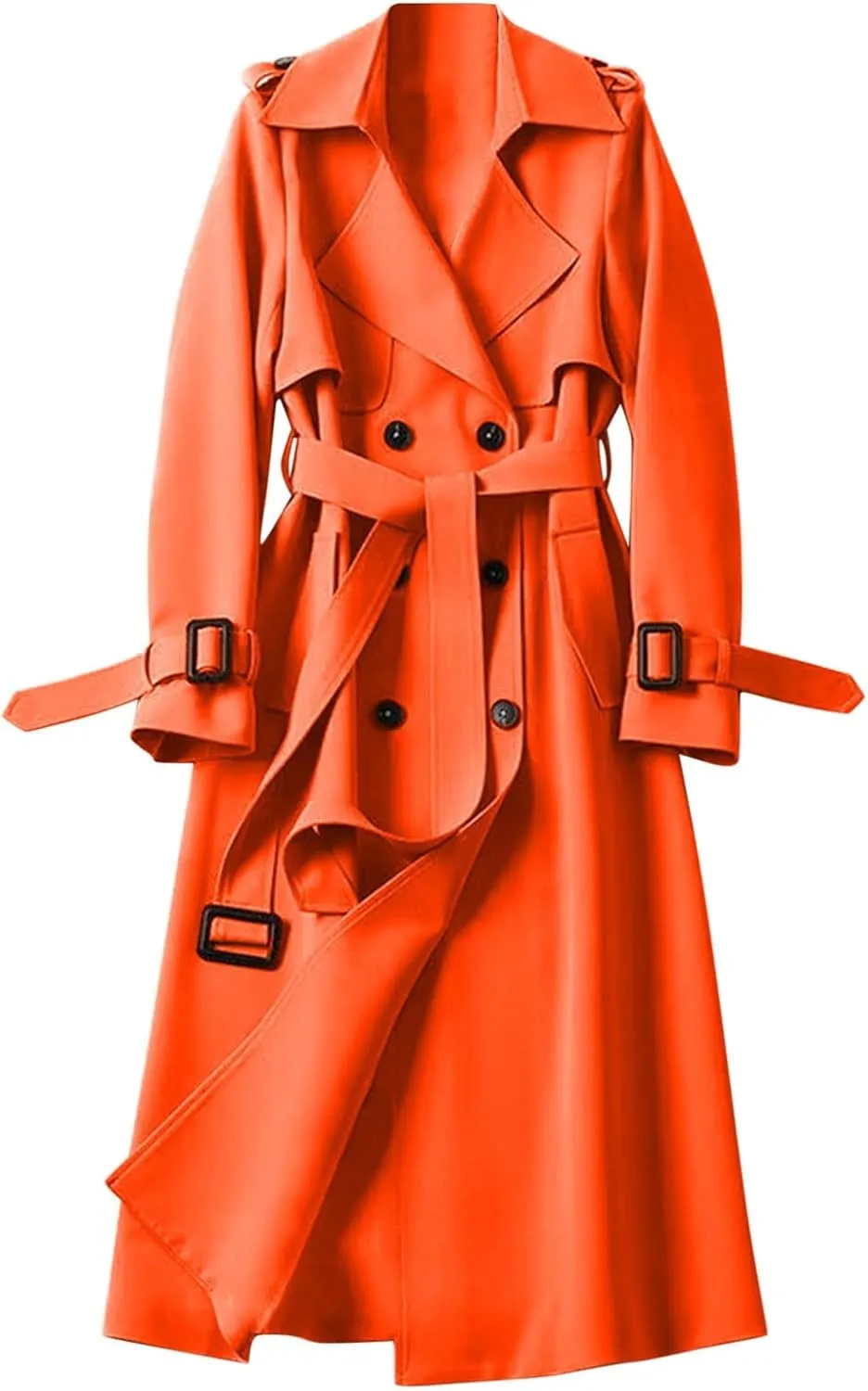 uhnmki Women Trench Coat Long Loose Jacket Faux PU Leather Oversize Classic Lapel Overcoat with Belt