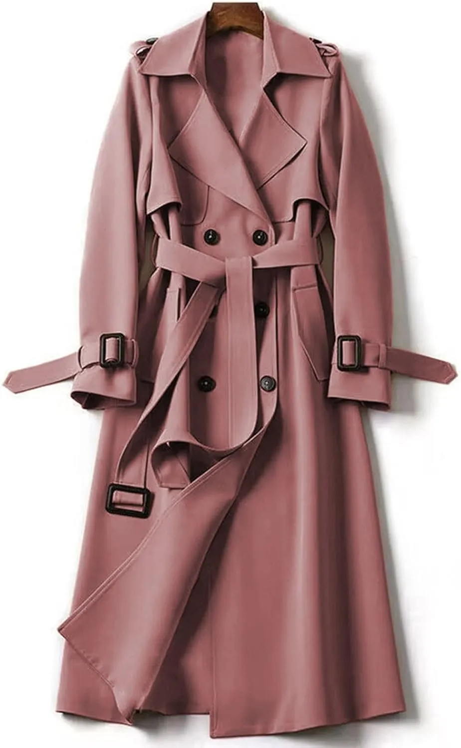 uhnmki Women Trench Coat Long Loose Jacket Faux PU Leather Oversize Classic Lapel Overcoat with Belt