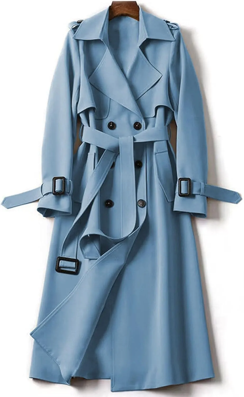 uhnmki Women Trench Coat Long Loose Jacket Faux PU Leather Oversize Classic Lapel Overcoat with Belt