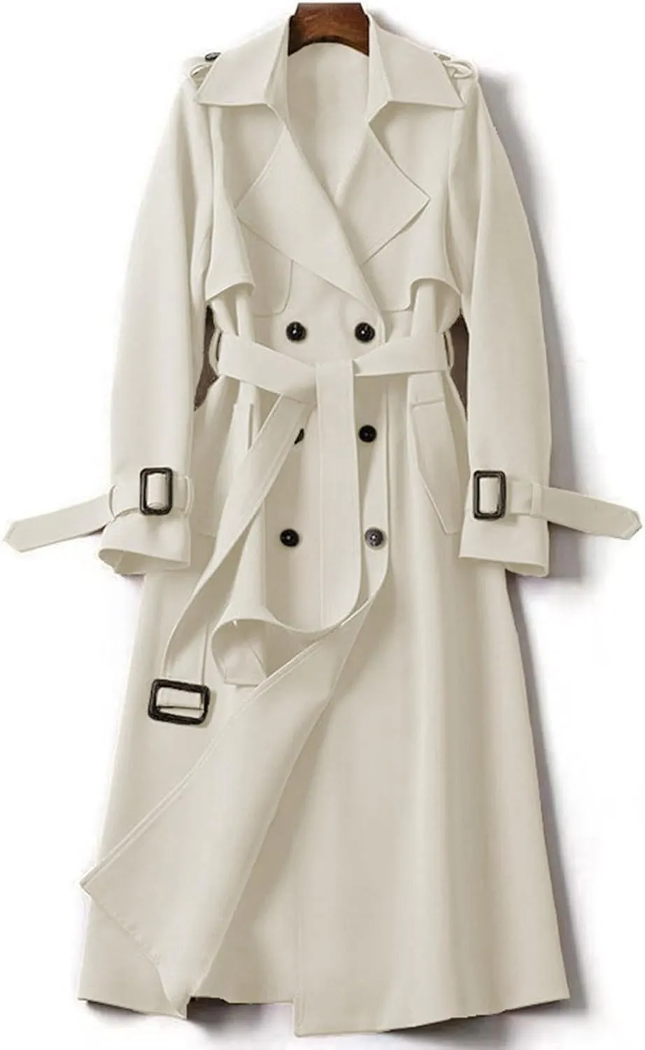 uhnmki Women Trench Coat Long Loose Jacket Faux PU Leather Oversize Classic Lapel Overcoat with Belt