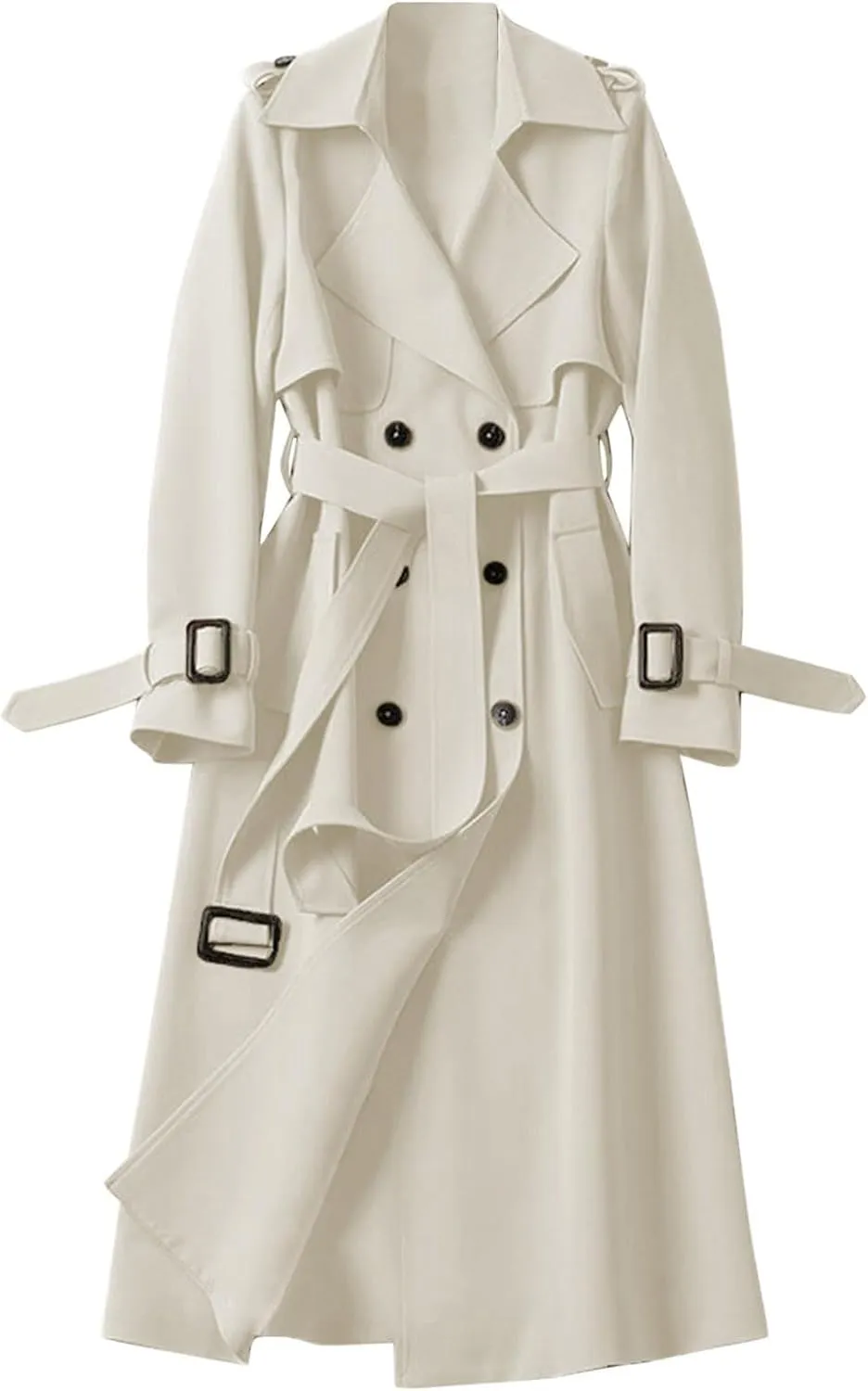 uhnmki Women Trench Coat Long Loose Jacket Faux PU Leather Oversize Classic Lapel Overcoat with Belt