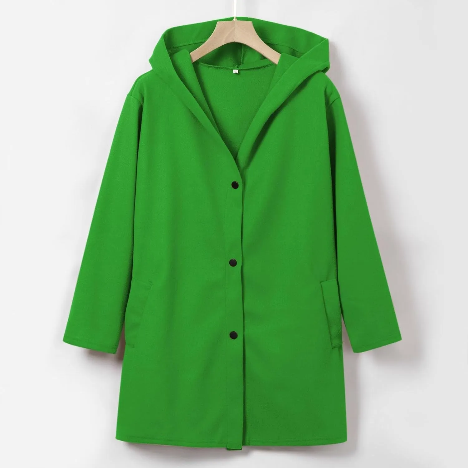uhnmki Womens Jackets Casual Single Breasted Hooded Jacket Lapel Neck Long Sleeve Solid Color Trench Coat for Women 2024