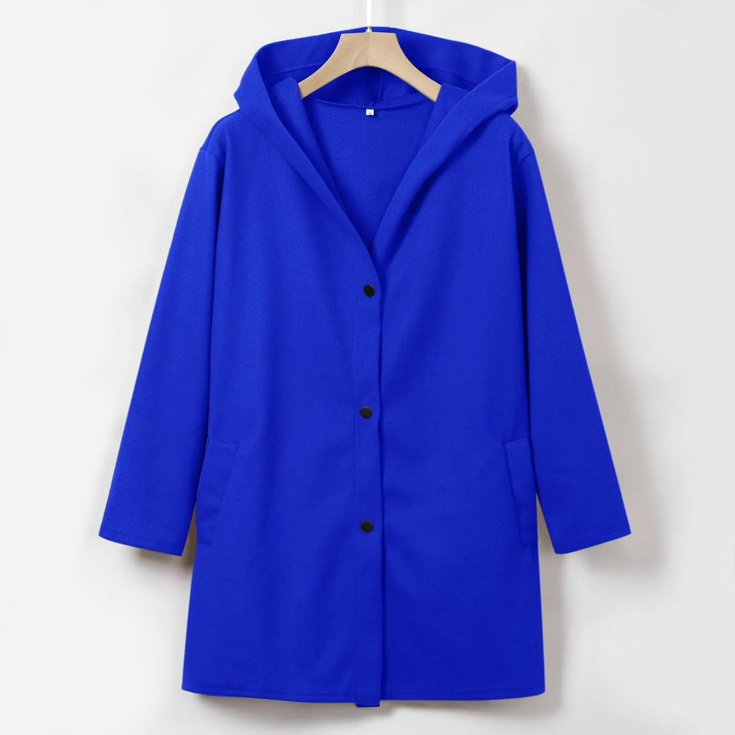 uhnmki Womens Jackets Casual Single Breasted Hooded Jacket Lapel Neck Long Sleeve Solid Color Trench Coat for Women 2024