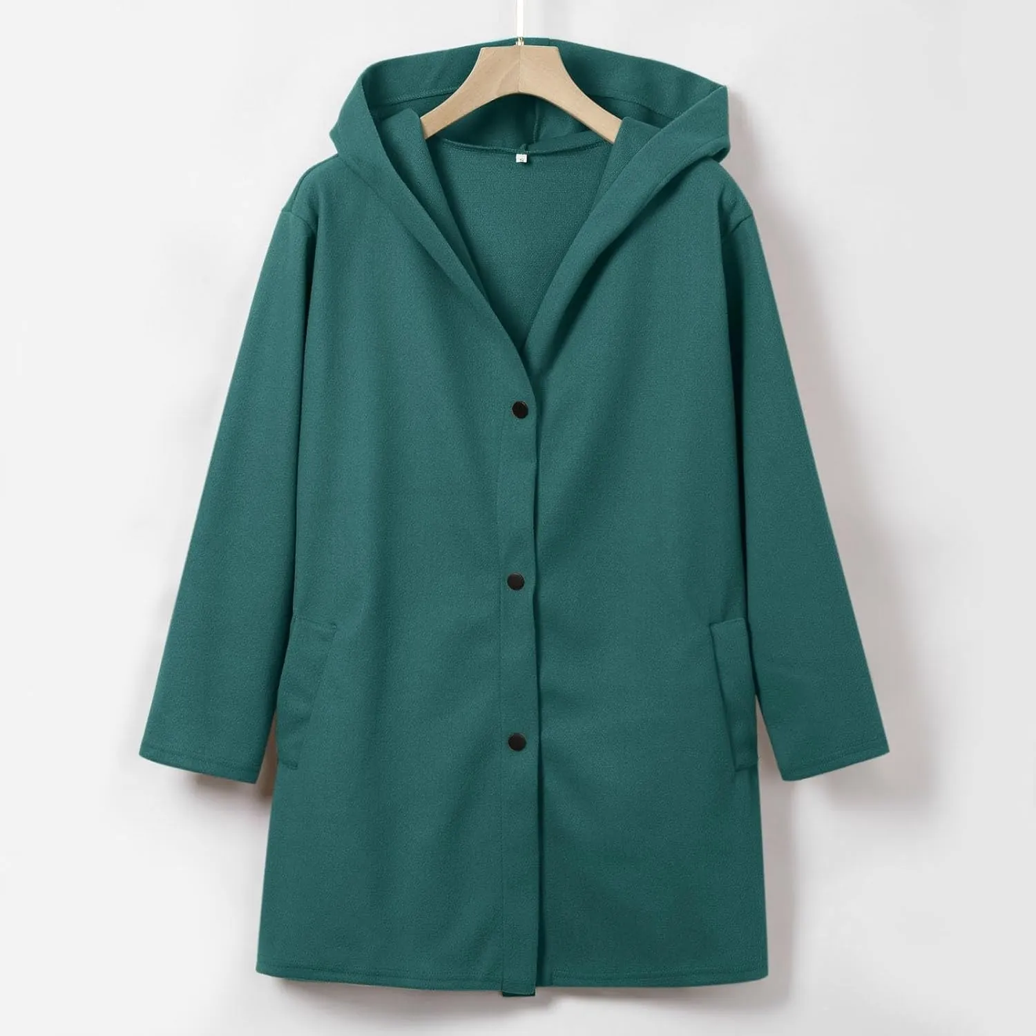 uhnmki Womens Jackets Casual Single Breasted Hooded Jacket Lapel Neck Long Sleeve Solid Color Trench Coat for Women 2024