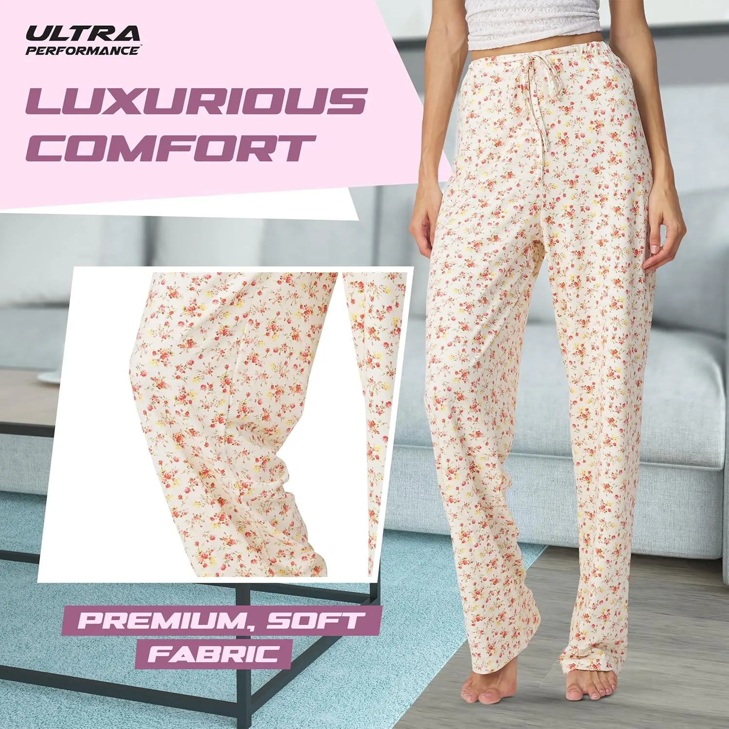 Ultra Performance Womens Pajama PJ Pants 3 Pack Lounge Bottoms Pajamas for Women (Avail in Plus Sizes)