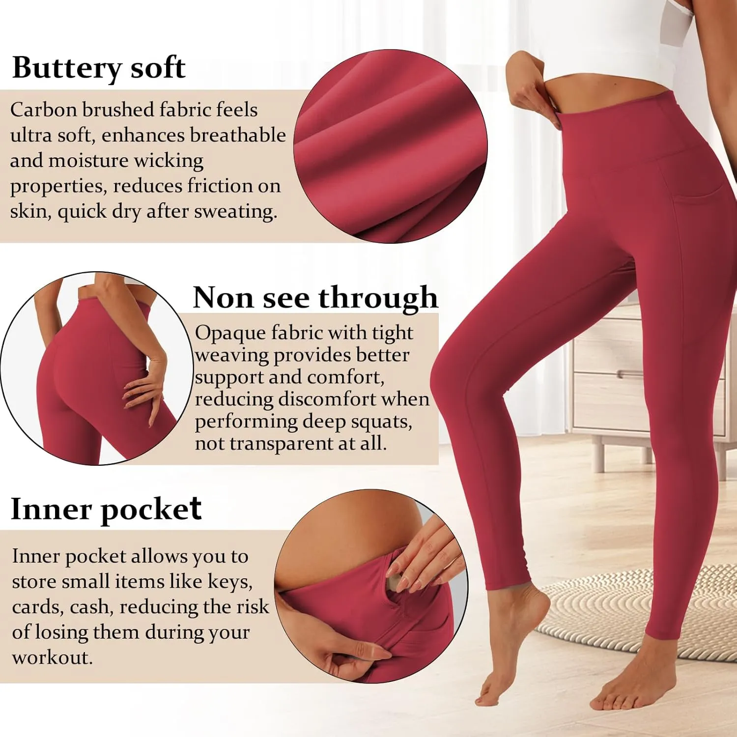 UNACOO Yoga Pants for Women High Waisted Tummy Control Yoga Pants with Pockets Elasticity Yoga Legging