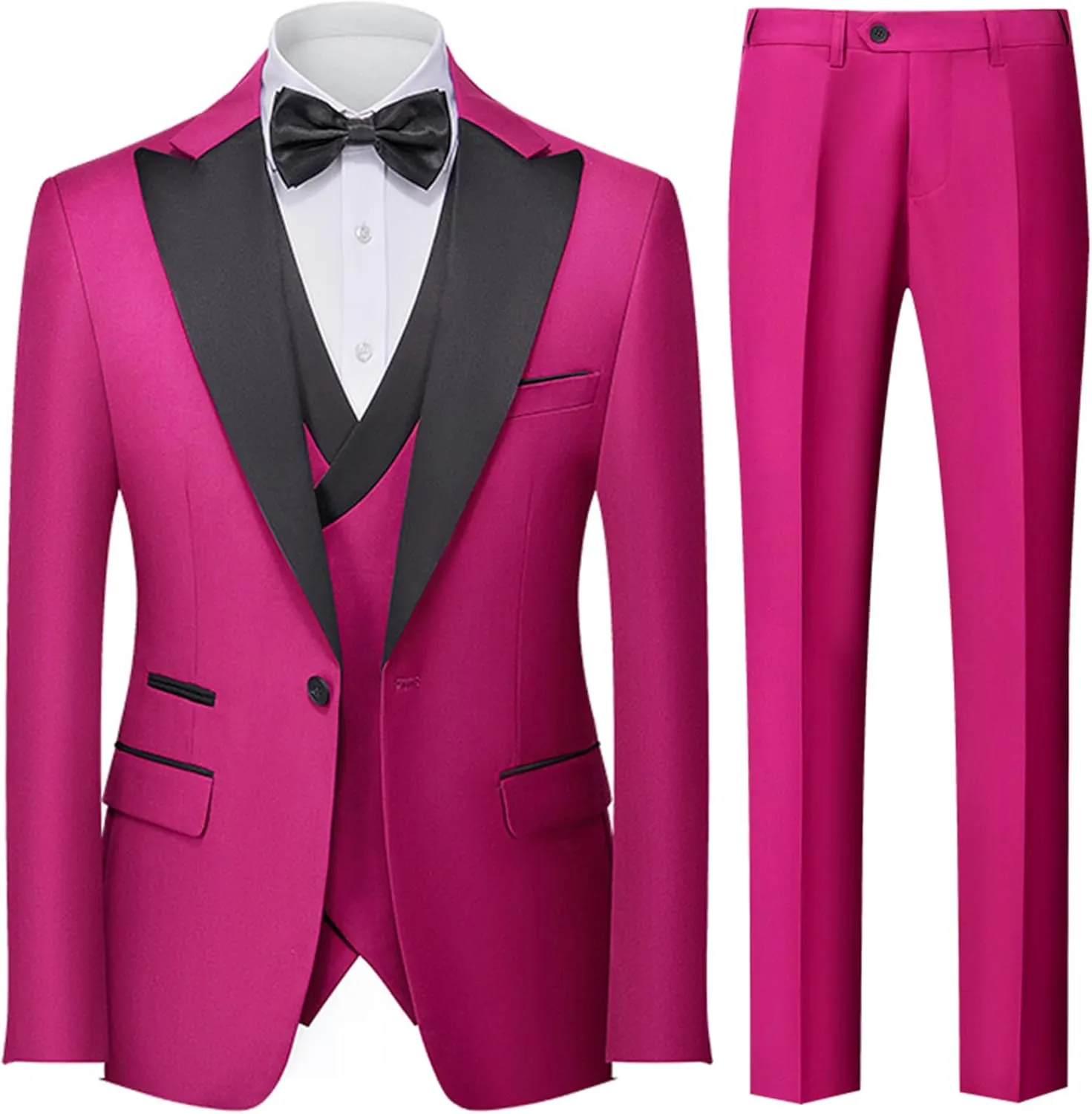UNINUKOO Men's 3 Piece Suit Formal Dinner Classic Wedding Prom Regular Fit Peak Lapel Tuxedo for Men