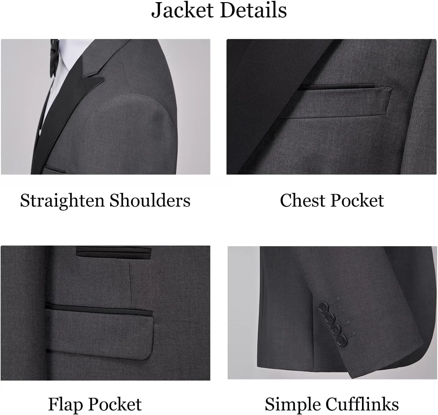 UNINUKOO Men's 3 Piece Suit Formal Dinner Classic Wedding Prom Regular Fit Peak Lapel Tuxedo for Men