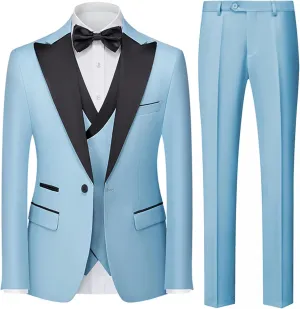 UNINUKOO Men's 3 Piece Suit Formal Dinner Classic Wedding Prom Regular Fit Peak Lapel Tuxedo for Men