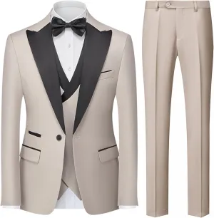 UNINUKOO Men's 3 Piece Suit Formal Dinner Classic Wedding Prom Regular Fit Peak Lapel Tuxedo for Men