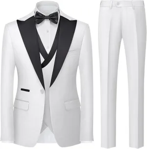 UNINUKOO Men's 3 Piece Suit Formal Dinner Classic Wedding Prom Regular Fit Peak Lapel Tuxedo for Men