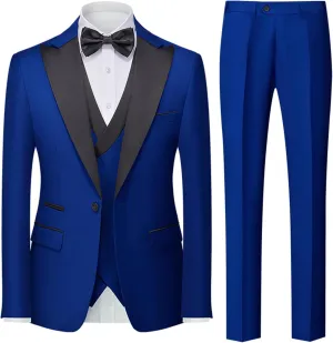 UNINUKOO Men's 3 Piece Suit Formal Dinner Classic Wedding Prom Regular Fit Peak Lapel Tuxedo for Men