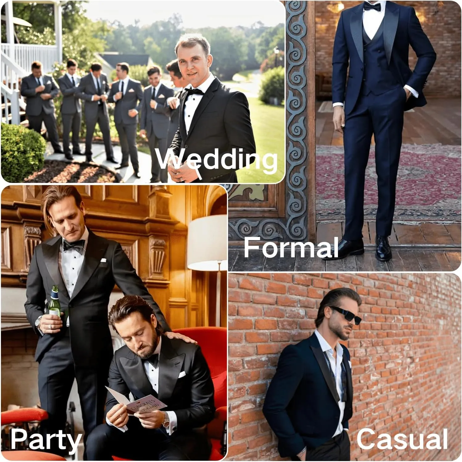 UNINUKOO Men's 3 Piece Suit Formal Dinner Classic Wedding Prom Regular Fit Peak Lapel Tuxedo for Men
