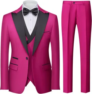 UNINUKOO Men's 3 Piece Suit Formal Dinner Classic Wedding Prom Regular Fit Peak Lapel Tuxedo for Men