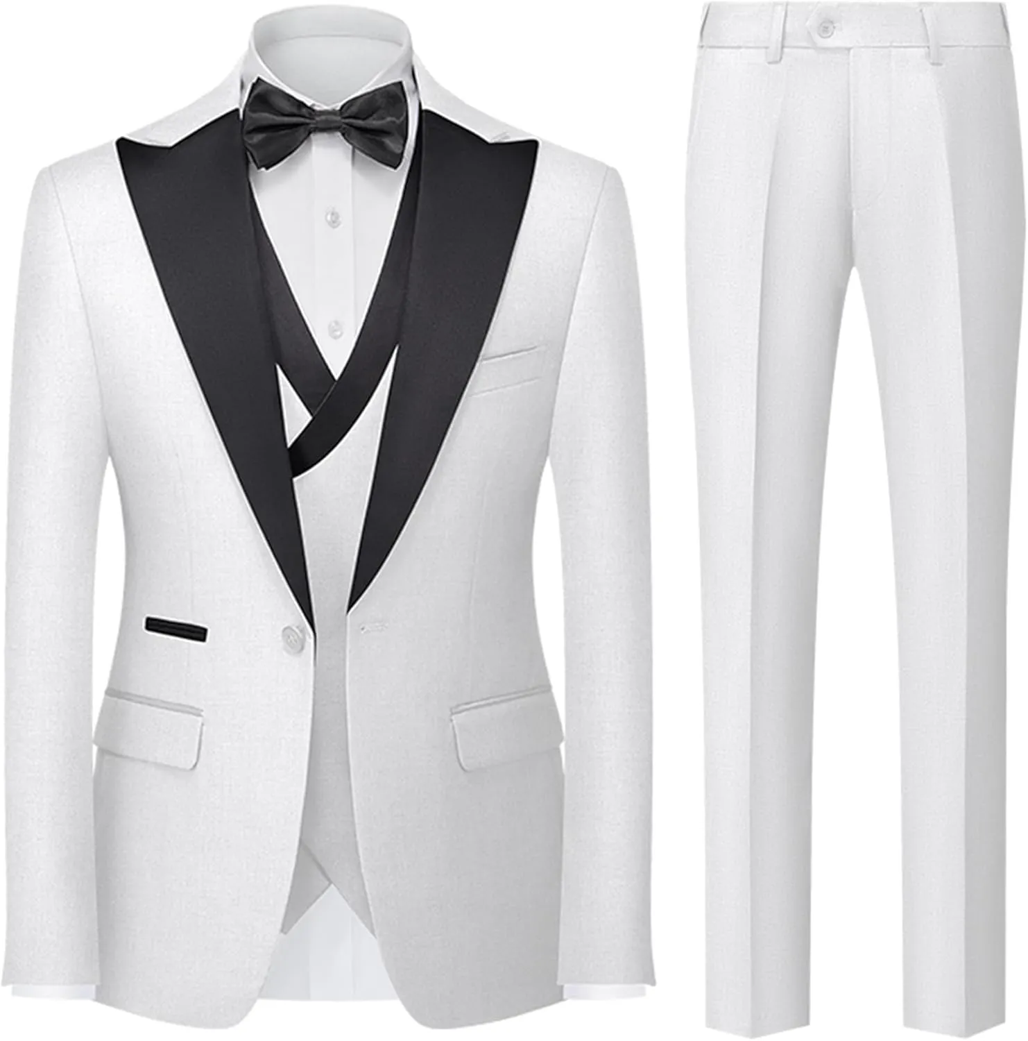 UNINUKOO Men's 3 Piece Suit Formal Dinner Classic Wedding Prom Regular Fit Peak Lapel Tuxedo for Men