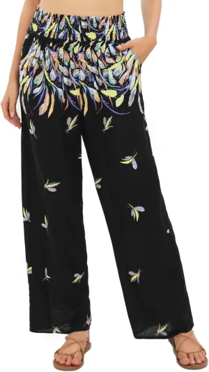 Urban CoCo Women's Elastic High Waist Boho Floral Print Pants Palazzo Wide Leg Lounge Pants