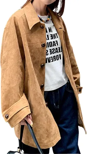 utcoco Womens Faux Suede Trench Coat Fall Fashion Outfits Winter Clothes Button Down Faux Leather Jackets
