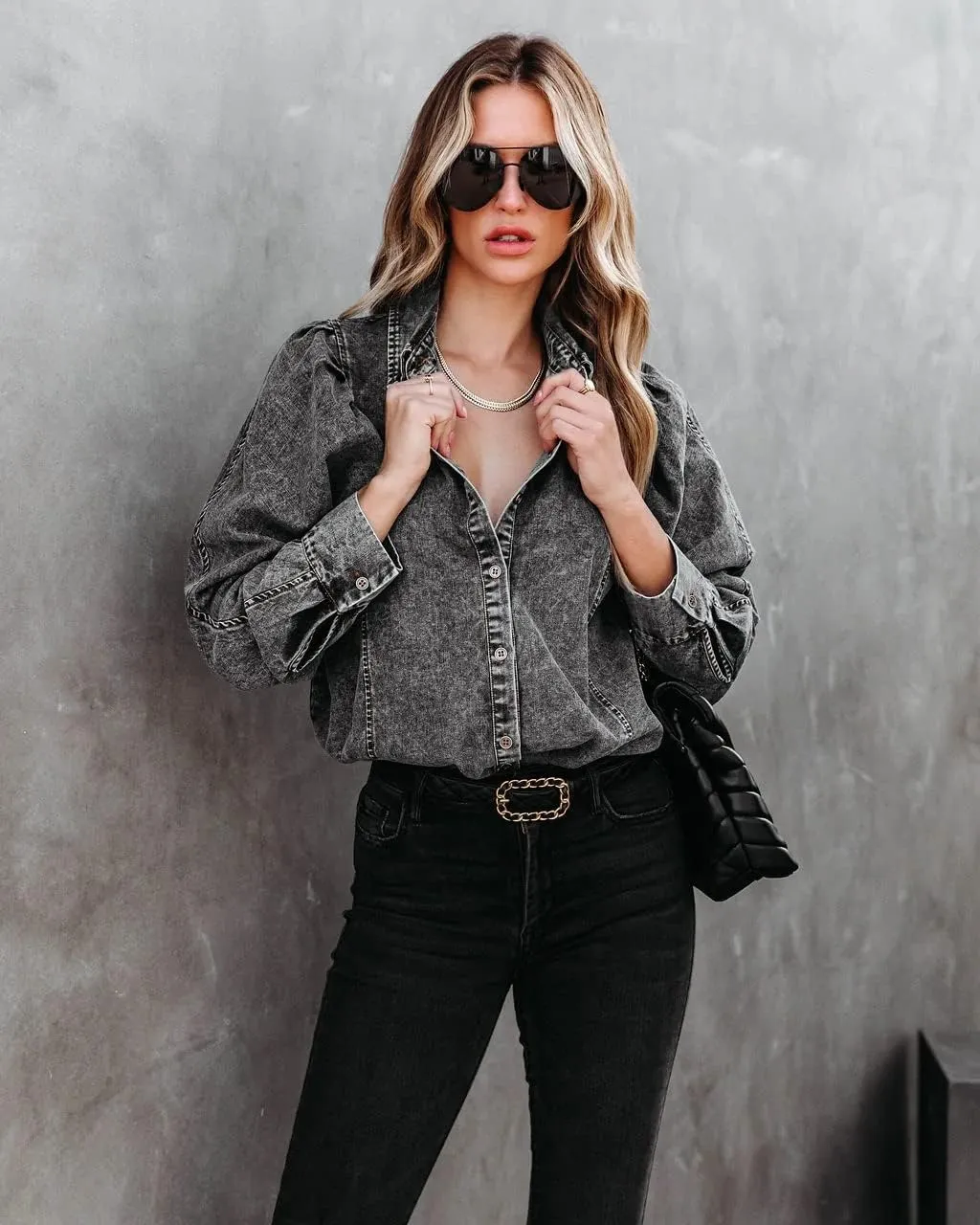 utcoco Womens Y2K Jean Jacket Lapel Long Puff Sleeve Retro Denim Jackets Distressed Shacket