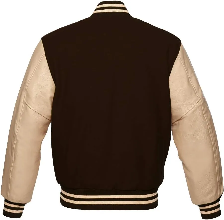 Varsity Jacket Baseball Letterman Bomber Wool & Cream Genuine leather sleeves