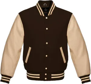 Varsity Jacket Baseball Letterman Bomber Wool & Cream Genuine leather sleeves