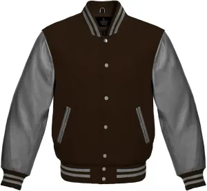 Varsity Jacket Baseball Letterman Bomber Wool & Grey Genuine leather sleeves