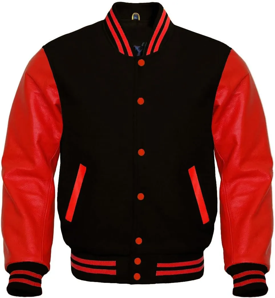 Varsity Letterman Baseball Retro Wool and Genuine Leather Sleeves Vintage Bomber Style Varsity Jacket