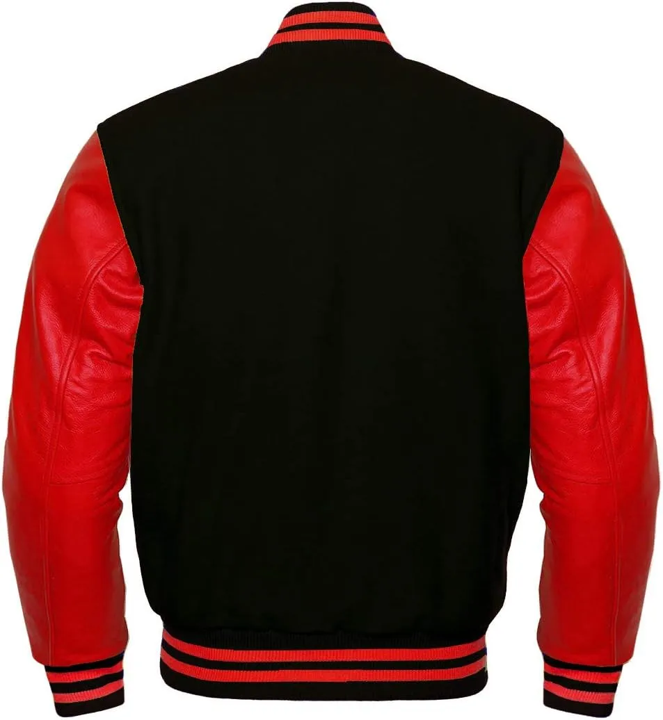 Varsity Letterman Baseball Retro Wool and Genuine Leather Sleeves Vintage Bomber Style Varsity Jacket