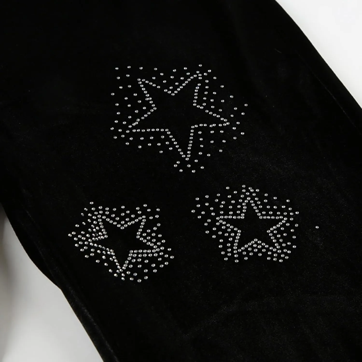 Velvet Star Rhinestone Flare Pants for Women, Bootcut Low Rise Drawstring Bell Bottoms, Y2K Streetwear