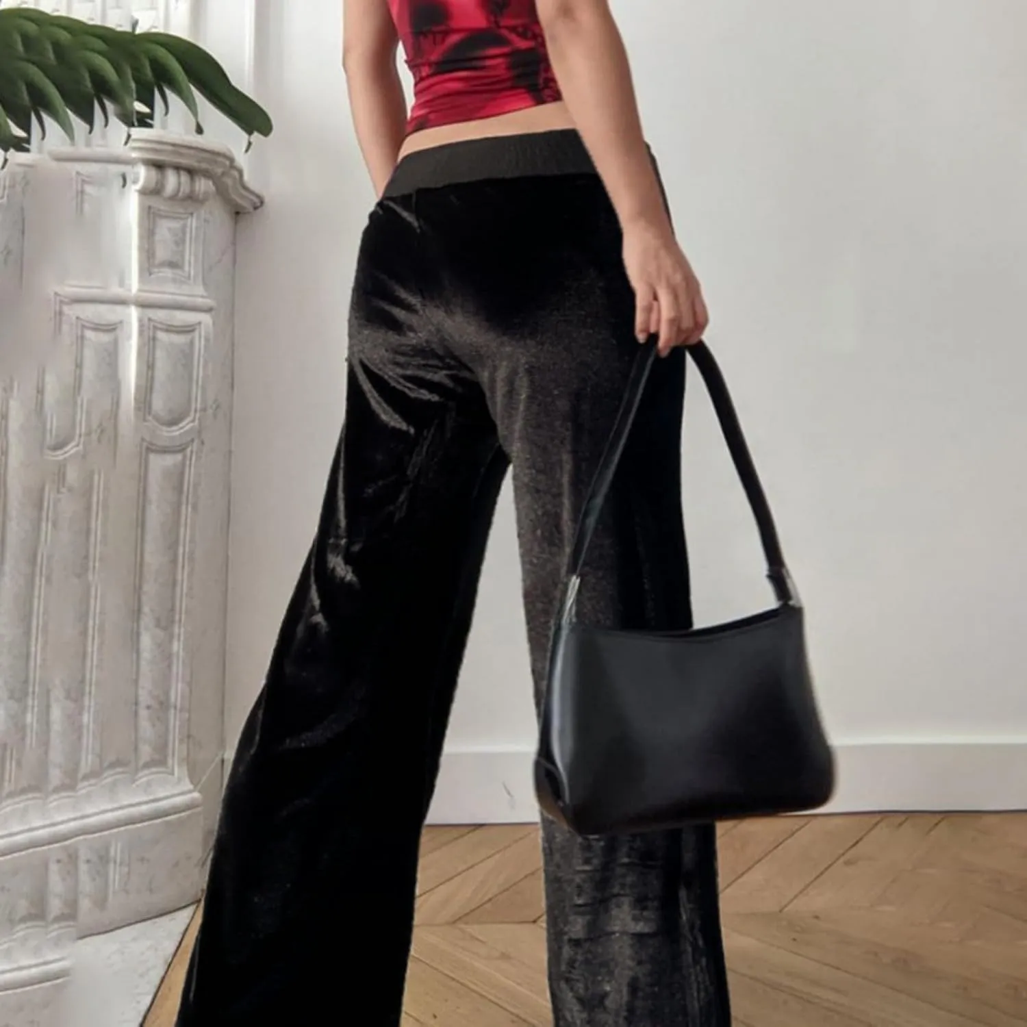 Velvet Star Rhinestone Flare Pants for Women, Bootcut Low Rise Drawstring Bell Bottoms, Y2K Streetwear
