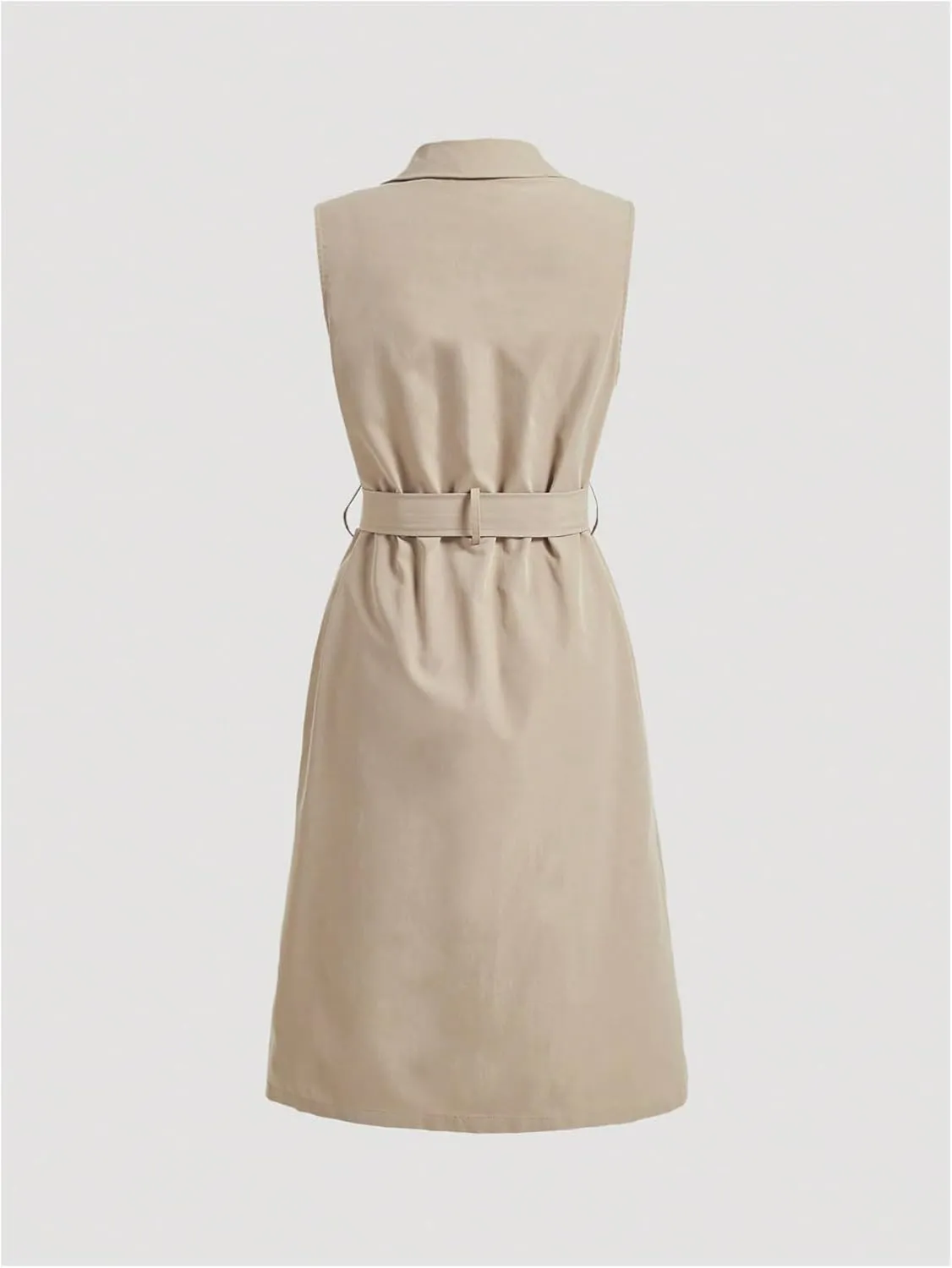 Verdusa Women's Double Breasted Trench Coats Lapel Collar Sleeveless Belted Vest Jacket