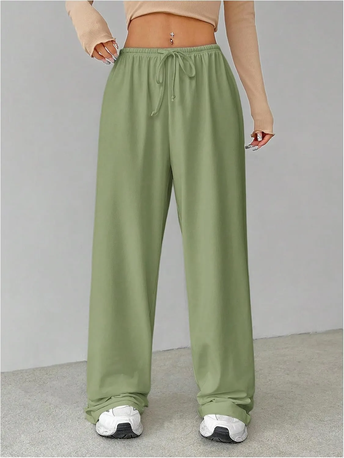 Verdusa Women's Loose Wide Leg Sweatpants Elastic Drawstring Waist Casual Long Pants