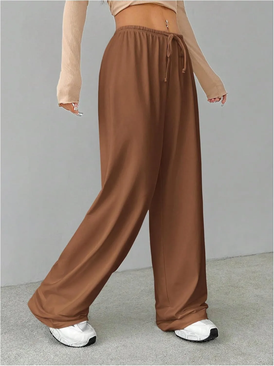 Verdusa Women's Loose Wide Leg Sweatpants Elastic Drawstring Waist Casual Long Pants
