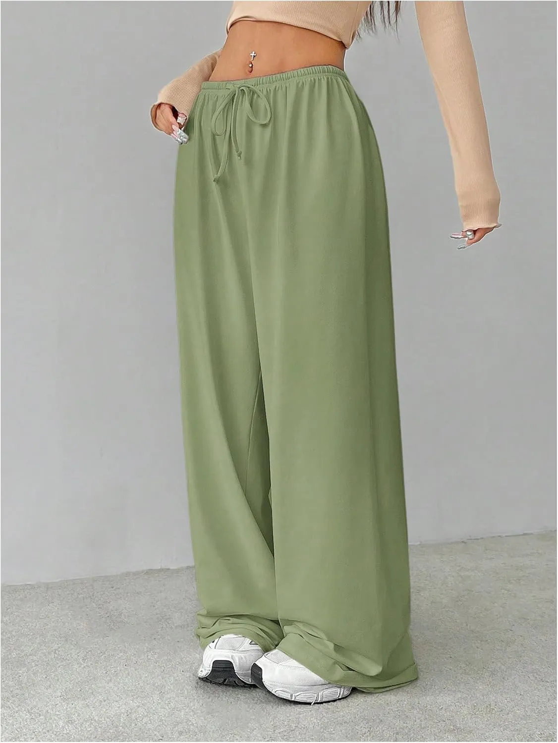 Verdusa Women's Loose Wide Leg Sweatpants Elastic Drawstring Waist Casual Long Pants