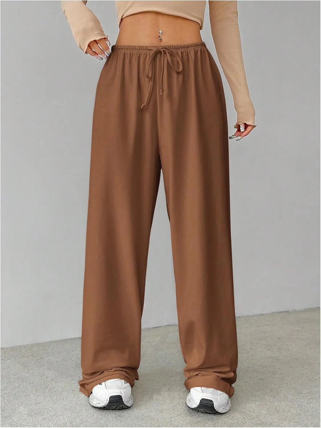 Verdusa Women's Loose Wide Leg Sweatpants Elastic Drawstring Waist Casual Long Pants