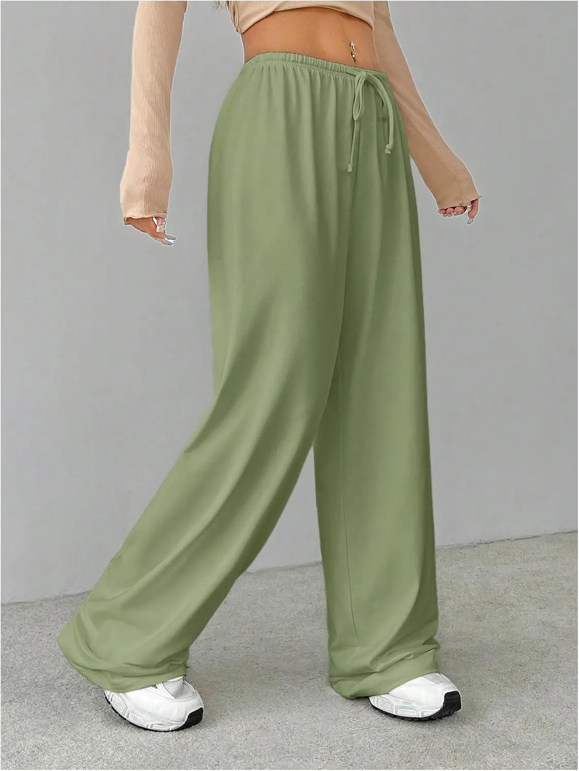 Verdusa Women's Loose Wide Leg Sweatpants Elastic Drawstring Waist Casual Long Pants