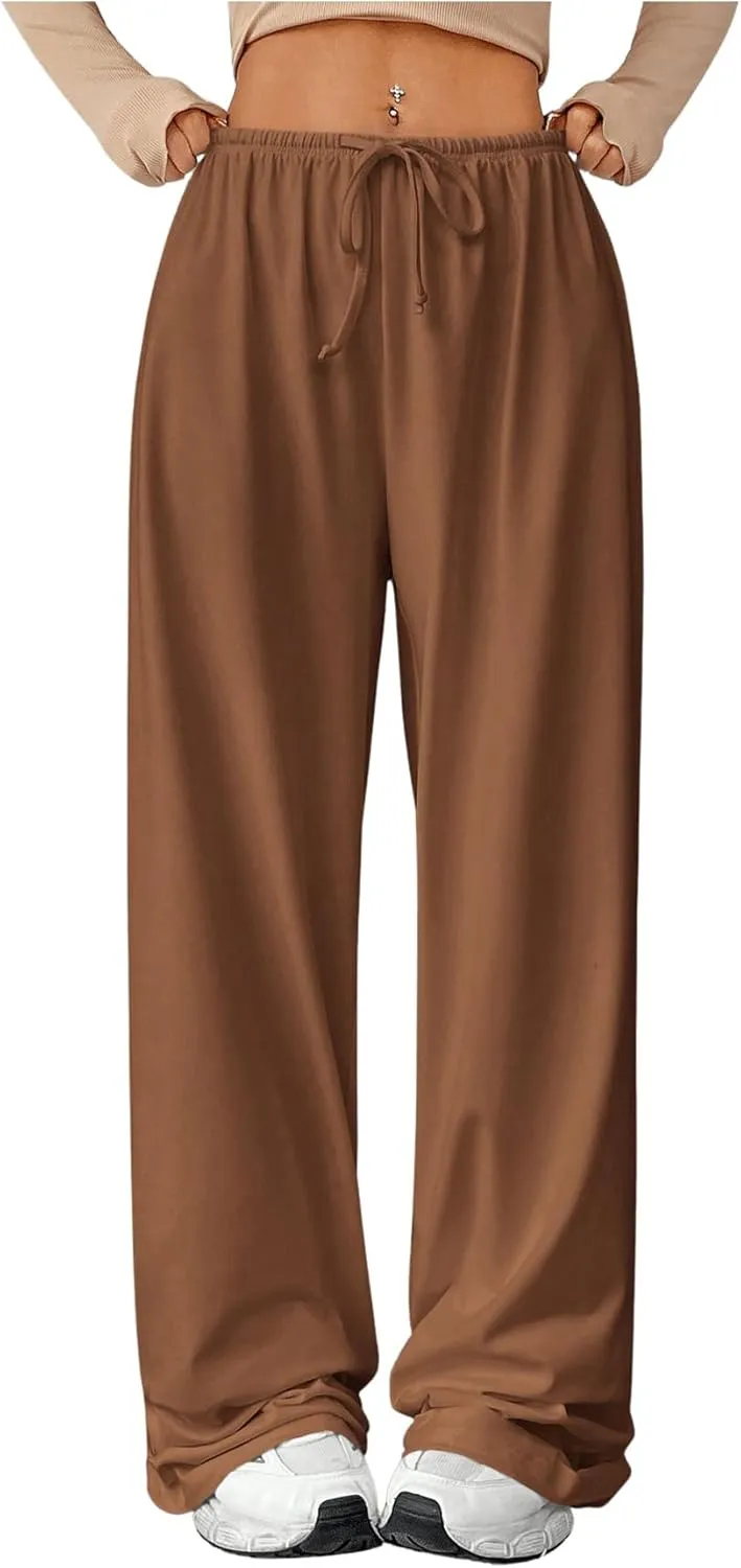 Verdusa Women's Loose Wide Leg Sweatpants Elastic Drawstring Waist Casual Long Pants