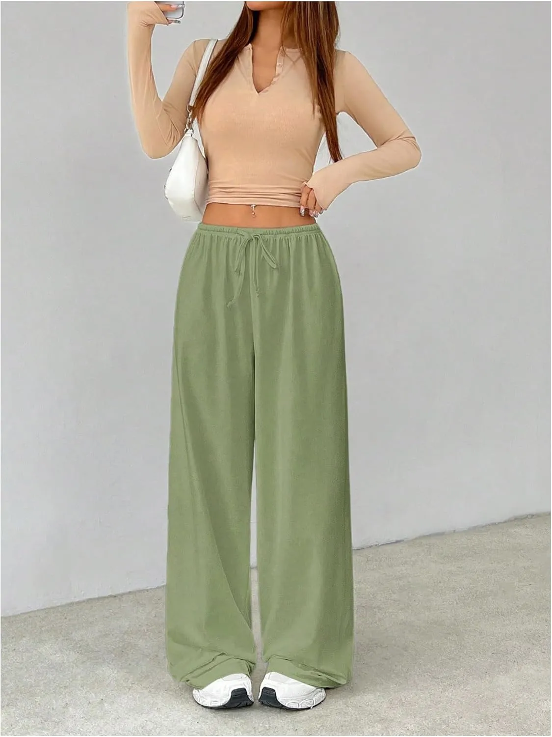 Verdusa Women's Loose Wide Leg Sweatpants Elastic Drawstring Waist Casual Long Pants
