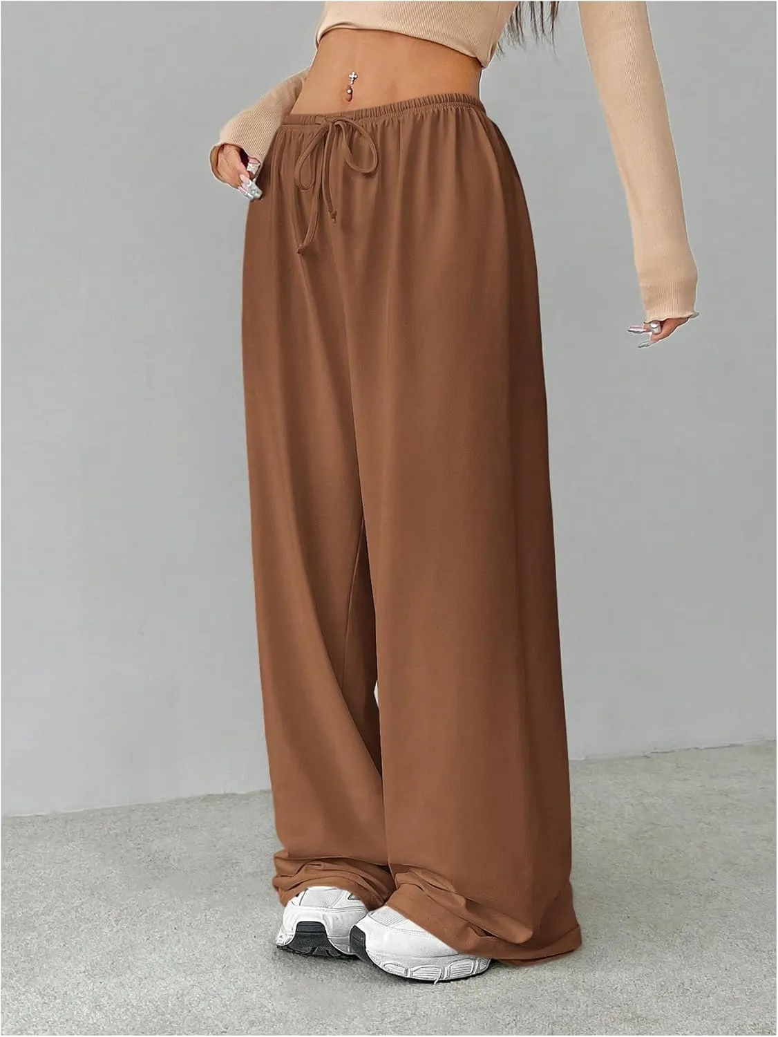 Verdusa Women's Loose Wide Leg Sweatpants Elastic Drawstring Waist Casual Long Pants