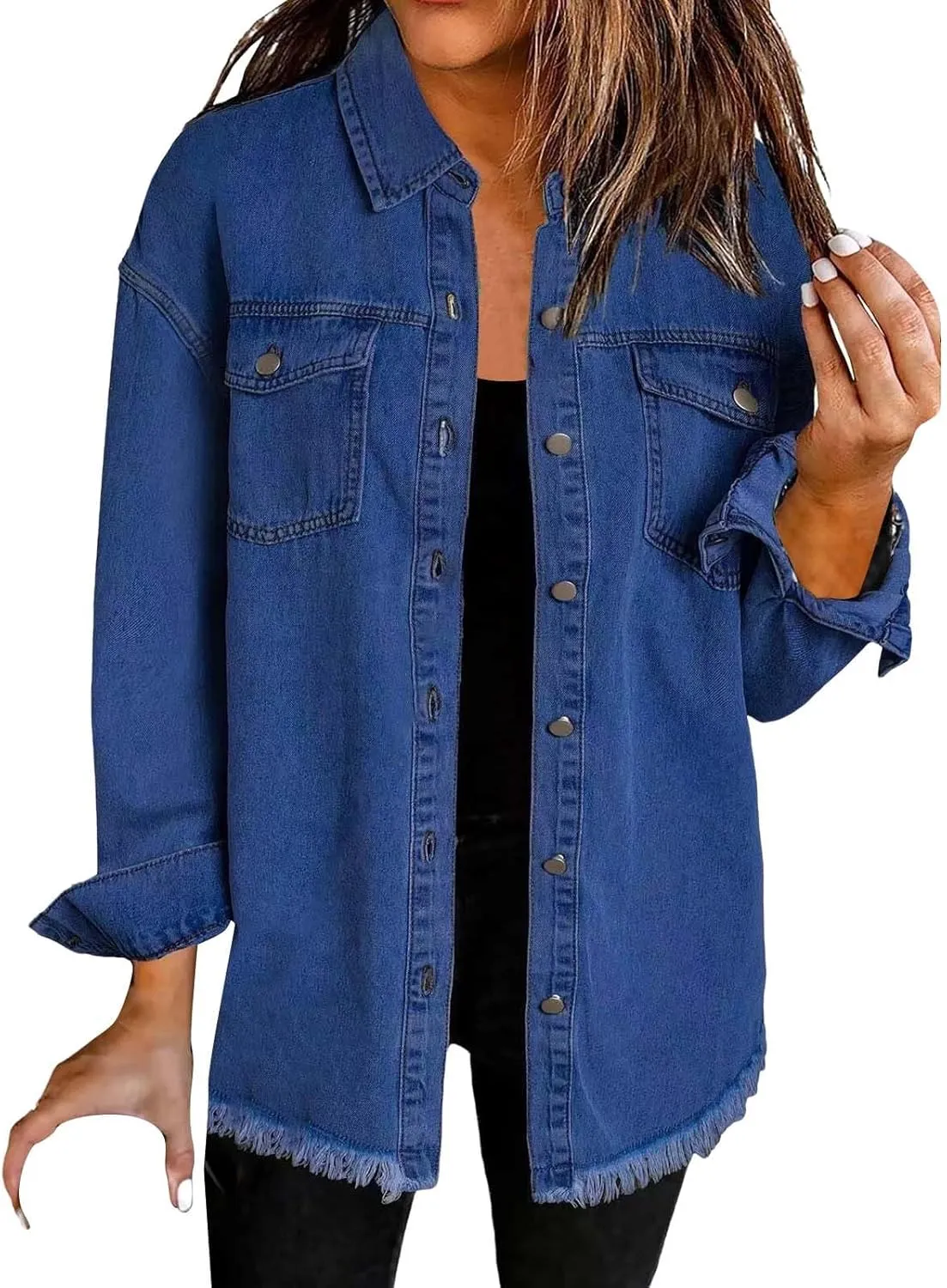 VESNIBA 2024 Jean Jackets for Women Fashion Oversized Button Down Denim Jacket Western Fall Shacket Jacket with