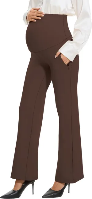 VIMPEP Soft Feeling Wide Leg Maternity Yoga Pants Over The Belly Pregnancy Dress Pants Petite/Regular with Pockets 305
